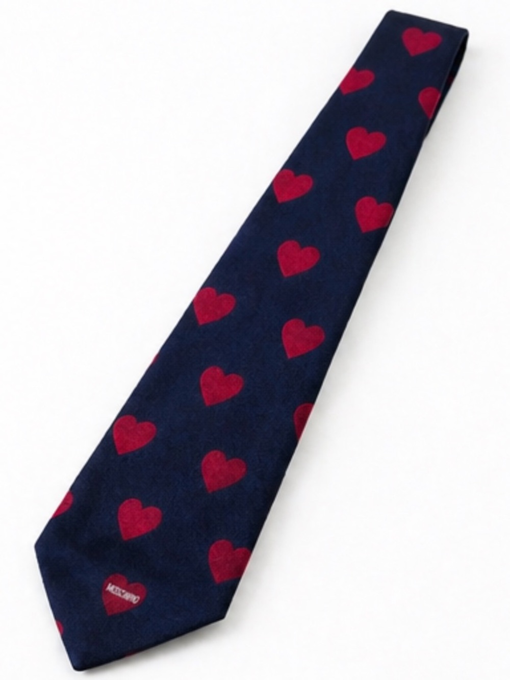 Moschino Silk Tie Hearts Navy Red Made in Italy
